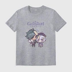 Футболка хлопковая мужская Genshin Impact mini KaeyaQi Qi, цвет: меланж