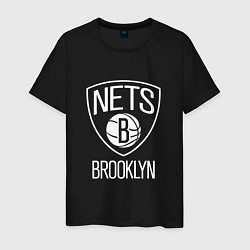 Футболка хлопковая мужская Бруклин Нетс логотип, цвет: черный