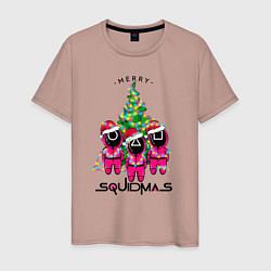 Футболка хлопковая мужская Guardians Merry squidmas, цвет: пыльно-розовый