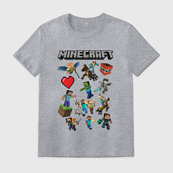 Футболка хлопковая мужская МИР МАНКРАФТА, ГЕРОИ И МОНСТРЫ ИГРЫ, цвет: меланж
