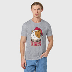 Футболка хлопковая мужская Christmas Cat, цвет: меланж — фото 2