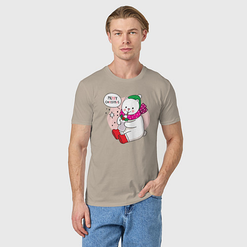 Мужская футболка Счастливого Рождества! Медвежонок / Миндальный – фото 3