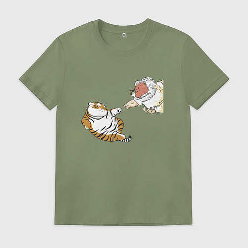 Мужская футболка Сотворение тигрёнка - пародия на Микеланджело / Авокадо – фото 1