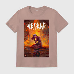 Футболка хлопковая мужская Джинкс объятая пламенем Аркейн Лига легенд, цвет: пыльно-розовый