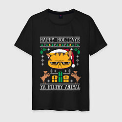 Футболка хлопковая мужская Christmas Cat, цвет: черный