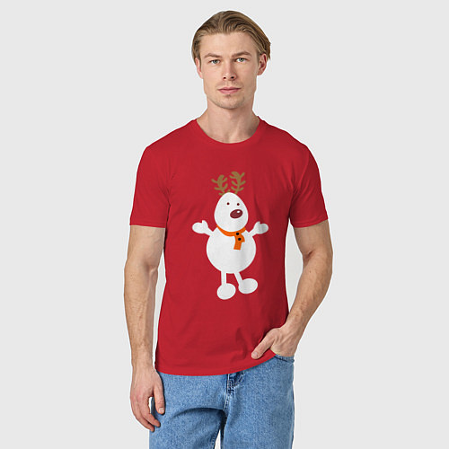 Мужская футболка Олень снеговик 01 / Красный – фото 3
