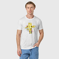 Футболка хлопковая мужская Жирафа с цветком, цвет: белый — фото 2