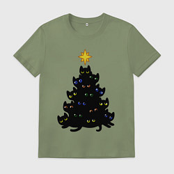 Футболка хлопковая мужская НовоКОТняя елка, цвет: авокадо