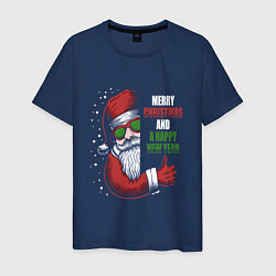Футболка хлопковая мужская Merry Christmas and Happy New Year!, цвет: тёмно-синий