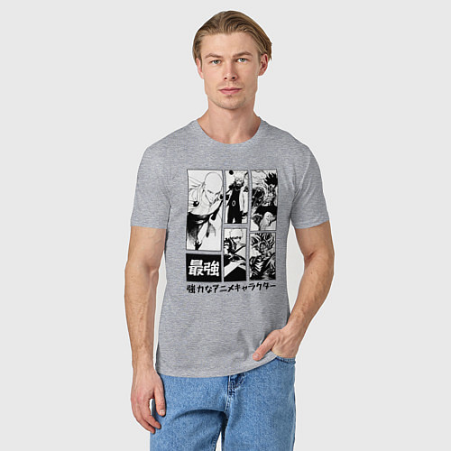 Мужская футболка Герои сенен манг One punch man one piece / Меланж – фото 3