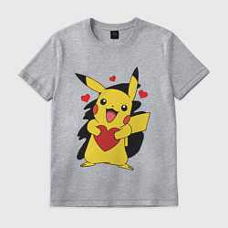 Футболка хлопковая мужская ПИКАЧУ И СЕРДЕЧКО POKENON PIKACHU LOVE, цвет: меланж