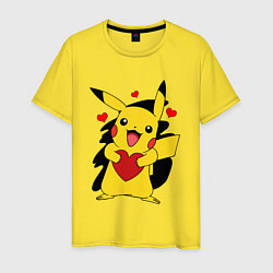 Футболка хлопковая мужская ПИКАЧУ И СЕРДЕЧКО POKENON PIKACHU LOVE, цвет: желтый