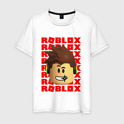 Футболка хлопковая мужская ROBLOX RED LOGO LEGO FACE, цвет: белый