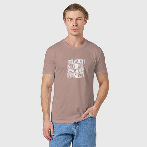 Мужская футболка Eat,Sleep,Game,Repeat / Пыльно-розовый – фото 3