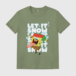 Футболка хлопковая мужская LET IT SNOW ГУБКА БОБ, цвет: авокадо