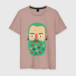 Футболка хлопковая мужская Зеленая борода, цвет: пыльно-розовый