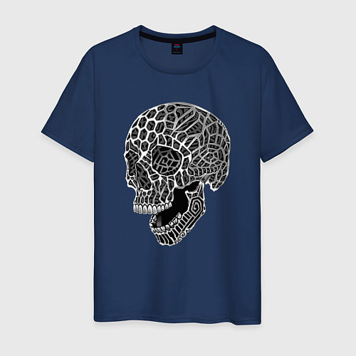 Мужская футболка Резьба по черепу / Тёмно-синий – фото 1