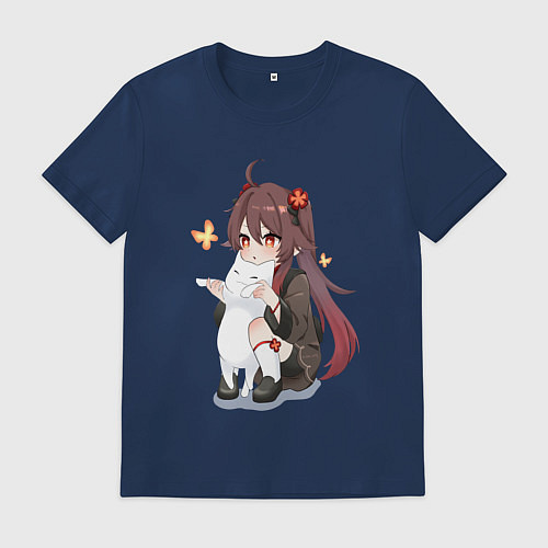 Мужская футболка ХУ ТАО И БЕЛЫЙ КОТИК / Тёмно-синий – фото 1