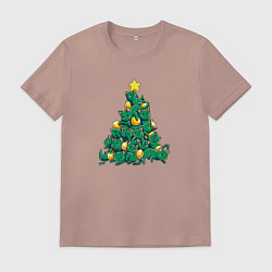 Футболка хлопковая мужская Christmas Tree Made Of Green Cats, цвет: пыльно-розовый