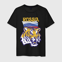 Футболка хлопковая мужская Russian tiger, цвет: черный