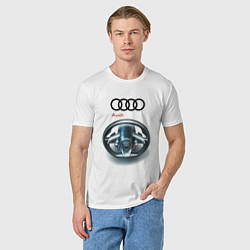 Футболка хлопковая мужская Audi - car steering wheel, цвет: белый — фото 2