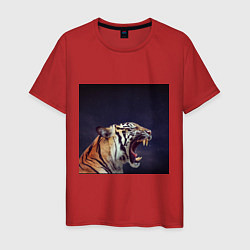 Футболка хлопковая мужская Tiger 2022 рычит в темноте, цвет: красный