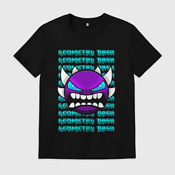 Футболка хлопковая мужская GEOMETRY DASH ФИОЛЕТОВЫЙ ДЕМОН ГЕОМЕТРИЯ, цвет: черный