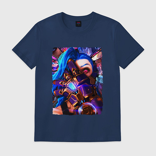 Мужская футболка ARCANE LOL JINX FACE LEAGUE OF LEGENDS / Тёмно-синий – фото 1