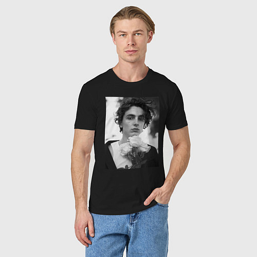 Мужская футболка Timothee Chalamet с розами / Черный – фото 3