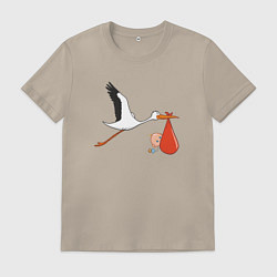 Футболка хлопковая мужская Аист с ребенком в каждый дом, цвет: миндальный