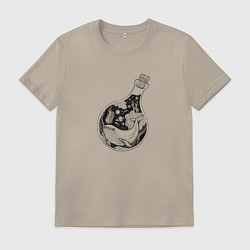 Футболка хлопковая мужская Море в бутылке, цвет: миндальный