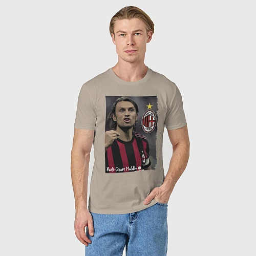 Мужская футболка Paolo Cesare Maldini - Milan, captain / Миндальный – фото 3