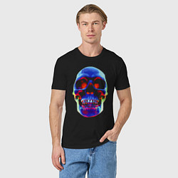 Футболка хлопковая мужская Cool neon skull, цвет: черный — фото 2