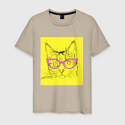 Футболка хлопковая мужская Гламурная кошка, цвет: миндальный