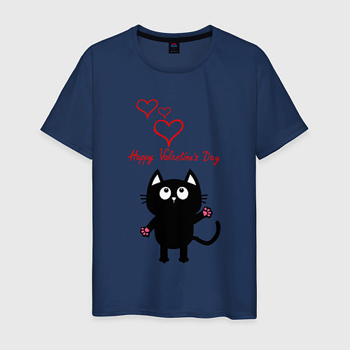 Мужская футболка Cat and Valentines Day / Тёмно-синий – фото 1