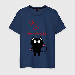 Футболка хлопковая мужская Cat and Valentines Day, цвет: тёмно-синий