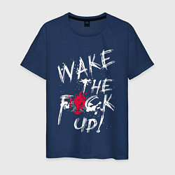 Футболка хлопковая мужская WAKE THE F*CK UP! CYBERPUNK КИБЕРПАНК, цвет: тёмно-синий