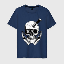 Футболка хлопковая мужская Череп пирата с ножами, цвет: тёмно-синий