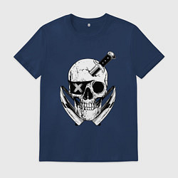 Футболка хлопковая мужская Череп пирата с ножами, цвет: тёмно-синий