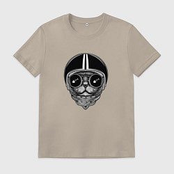 Футболка хлопковая мужская Cat Rider With Glasses, цвет: миндальный