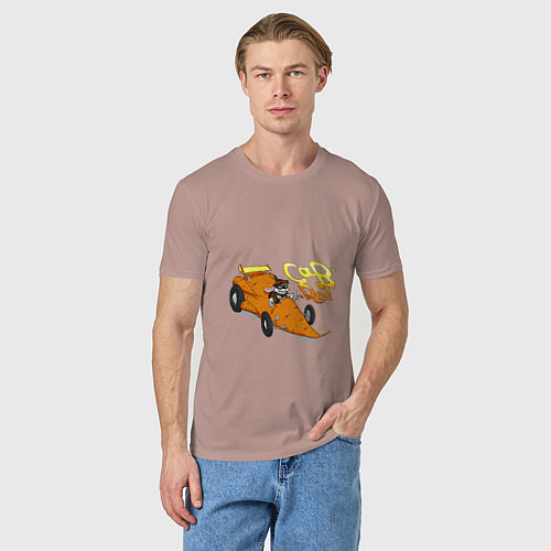 Мужская футболка Заяц на морквобиле / Пыльно-розовый – фото 3