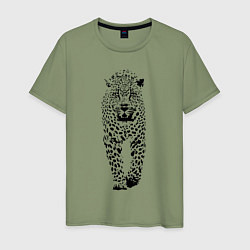 Футболка хлопковая мужская Коварный леопард, цвет: авокадо