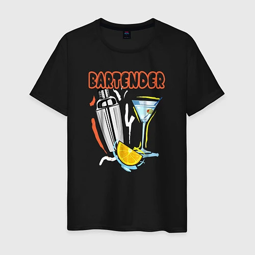 Мужская футболка Бармен - bartender / Черный – фото 1