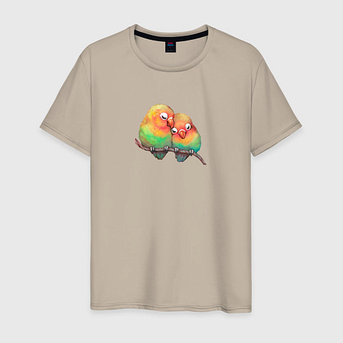 Мужская футболка Любовь птичек love birds / Миндальный – фото 1