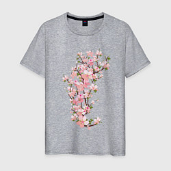 Футболка хлопковая мужская Весна Цветущая сакура Japan, цвет: меланж