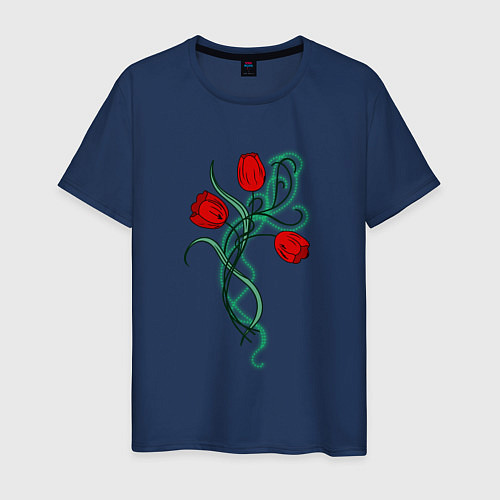 Мужская футболка Красные тюльпаны, букет / Тёмно-синий – фото 1