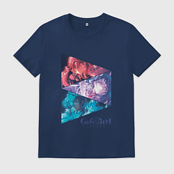 Футболка хлопковая мужская Дилюк, Райдэн, Кэйа, цвет: тёмно-синий