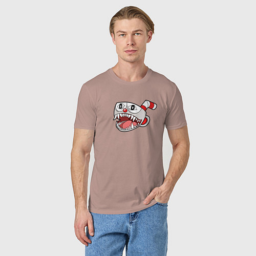 Мужская футболка Агрессивная чашка Эмодзи Cuphead / Пыльно-розовый – фото 3