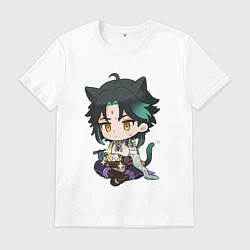 Футболка хлопковая мужская Особое блюдо для котика Сяо, цвет: белый