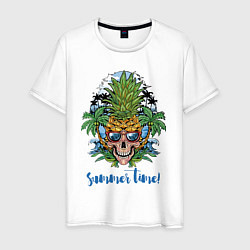 Футболка хлопковая мужская Summer time Cool skull, цвет: белый